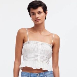 Madewell White 🤍🤍 Smocked Button-Front Crop Poplin Top 🤍🤍 - L